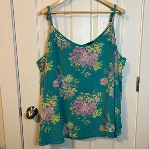 Torrid flowy teal spaghetti strap tank w/ floral pattern plus sz 5X